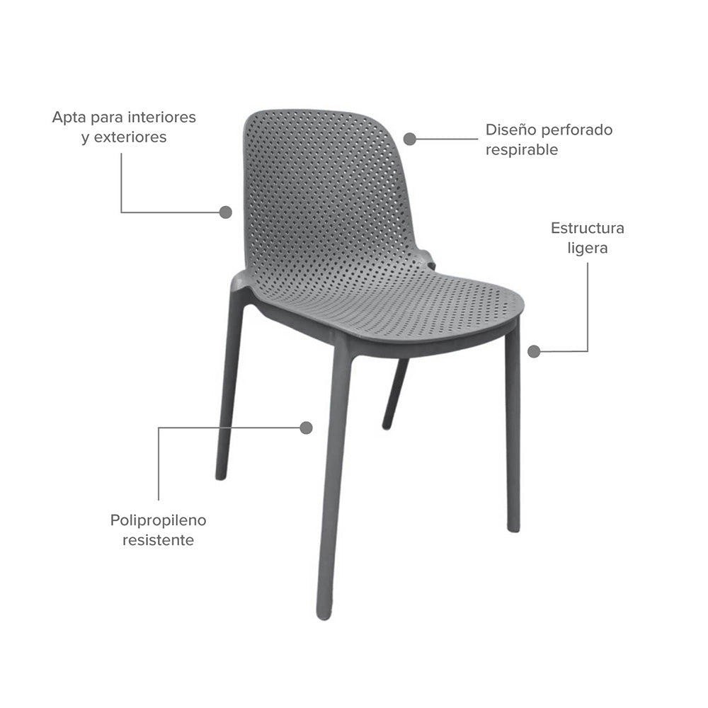 Silla Plástica Vera Gris Oscuro, Gris Oscuro