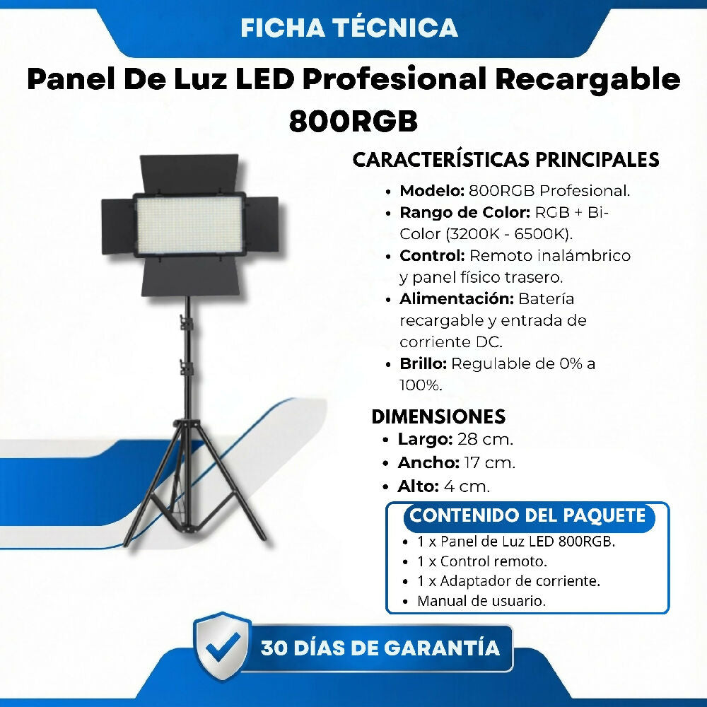 Panel De Luz LED Profesional Recargable 800RGB