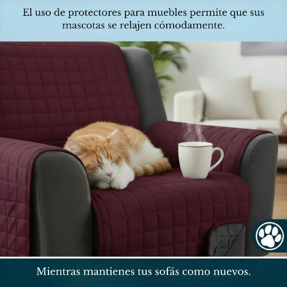 Protector de Sofá 1 Puesto Acolchado Doble Faz Unicolor Vino Tinto y Gris