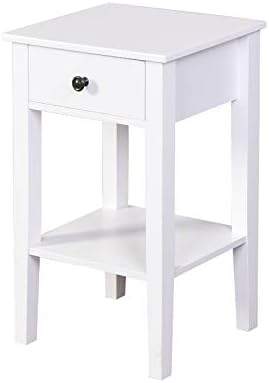 Henf Elegante mesita de noche con cajón y estante de almacenamiento, moderna...