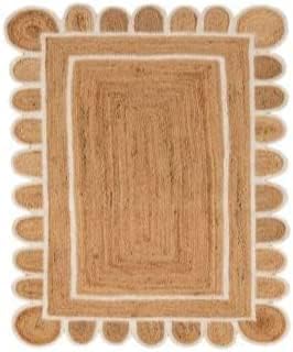Alfombra bohemia de yute con patrón festoneado (blanco hueso, 2'x3')