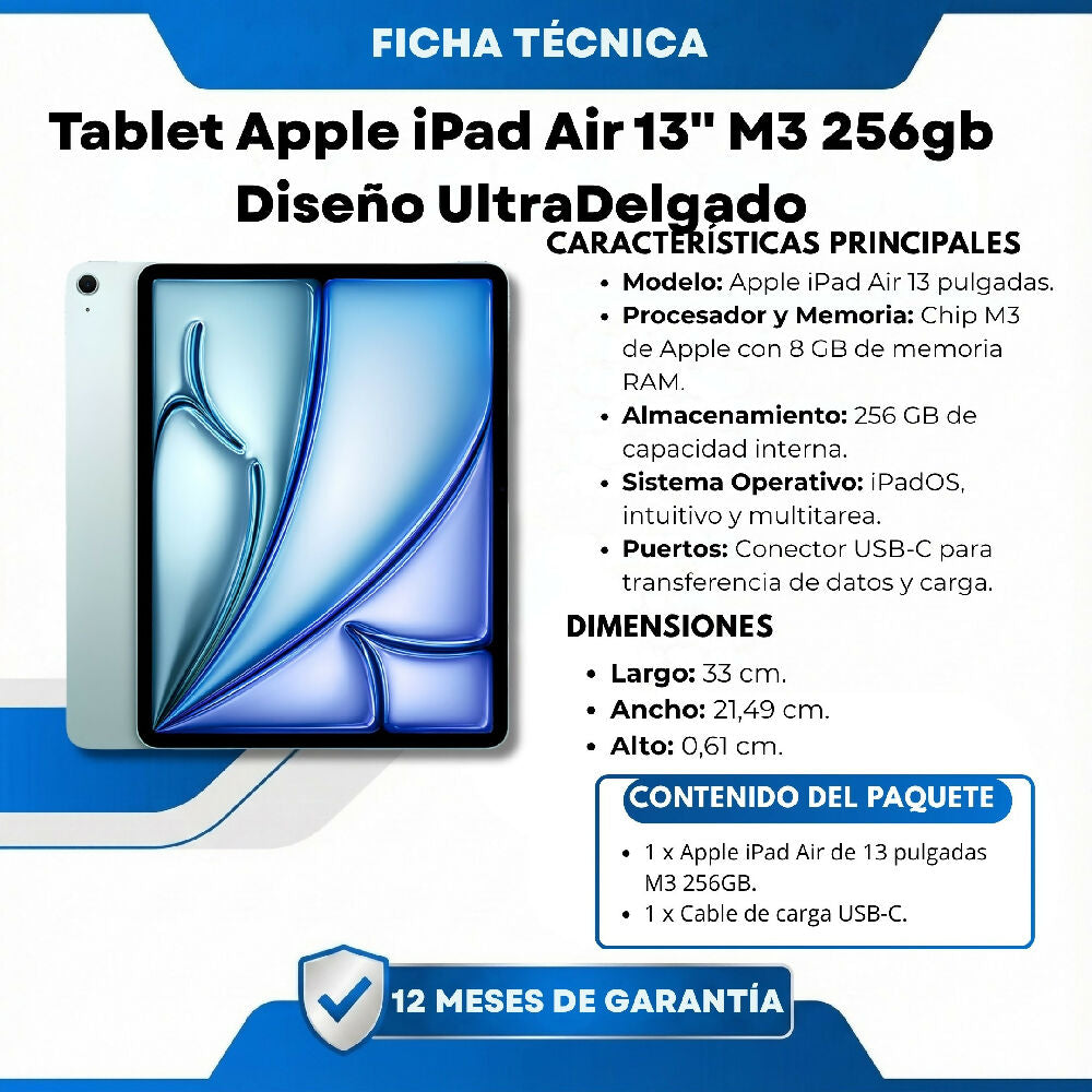 Tablet Apple iPad Air 13'' M3 256gb Diseño UltraDelgado Celeste