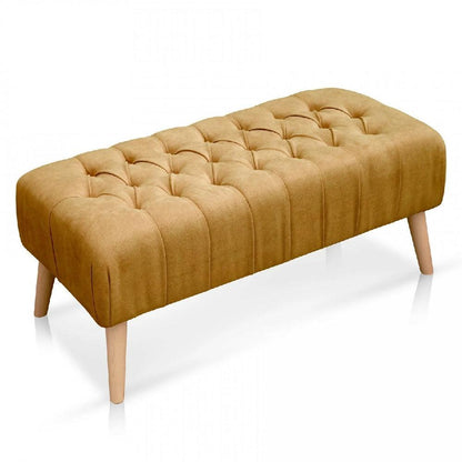 Banco Otomano Patas en Madera Tela Petfrendly Mostaza