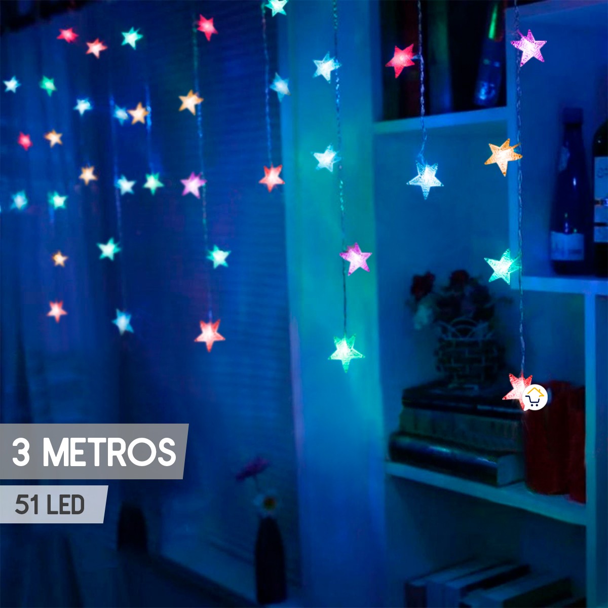 Luces Led Estrellas 3 Metros Extensión Cortina Luz Navidad Multicolor ZE019M