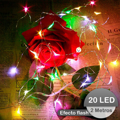 Luces Micro Led Flash Decoración X20 Led Luz Navidad Función Pila Multicolor TX20CM