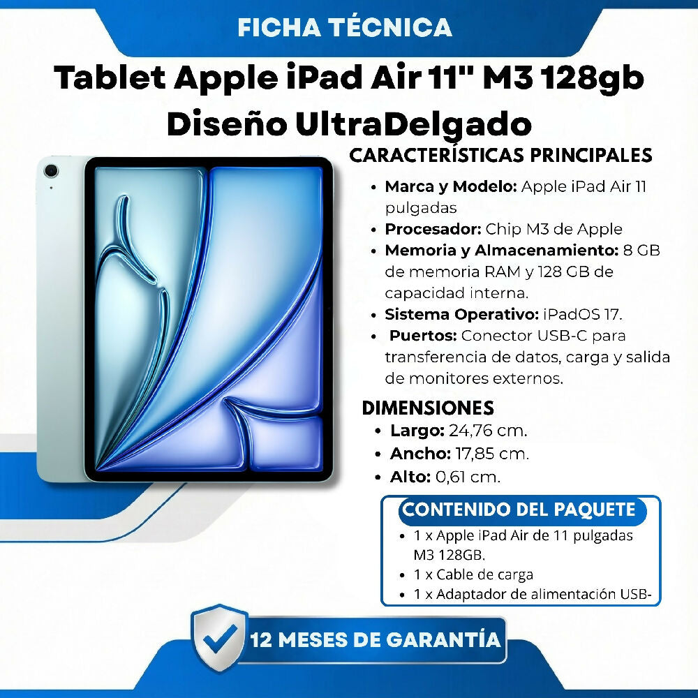Tablet Apple IPad Air 11'' M3 128gb Diseño UltraDelgado Celeste
