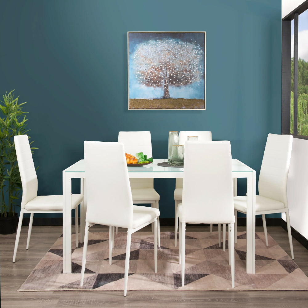 Juego de Comedor 6 Puestos Vidrio Blanco