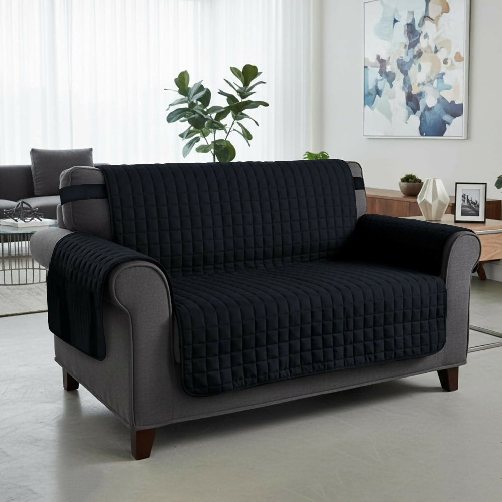 Protector de Sofá 2 Puestos Acolchado Doble Faz Unicolor Negro y Gris