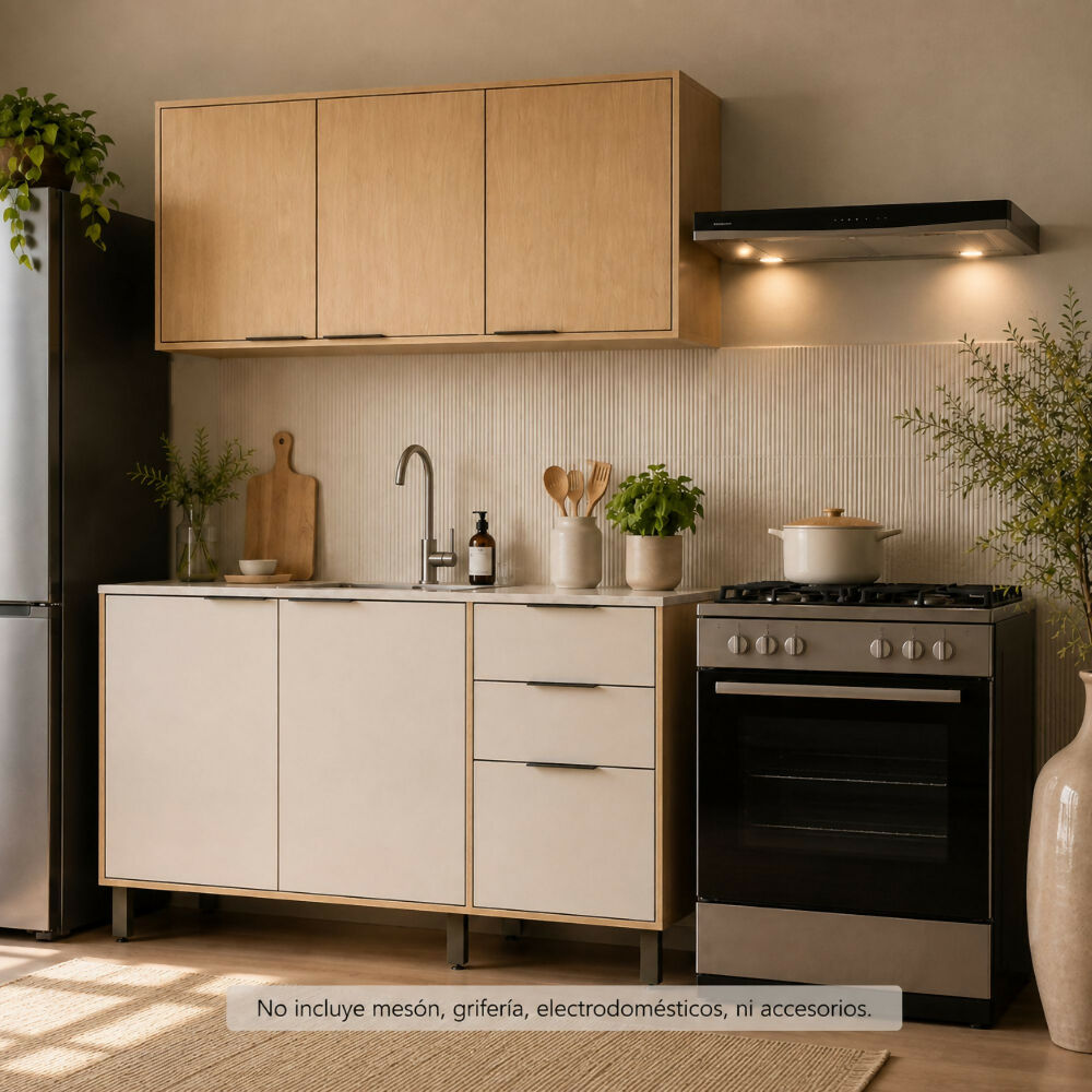 Cocina 120 cm Canarias 6 Puertas 2 Cajones - Almendra/Blanco Apagado