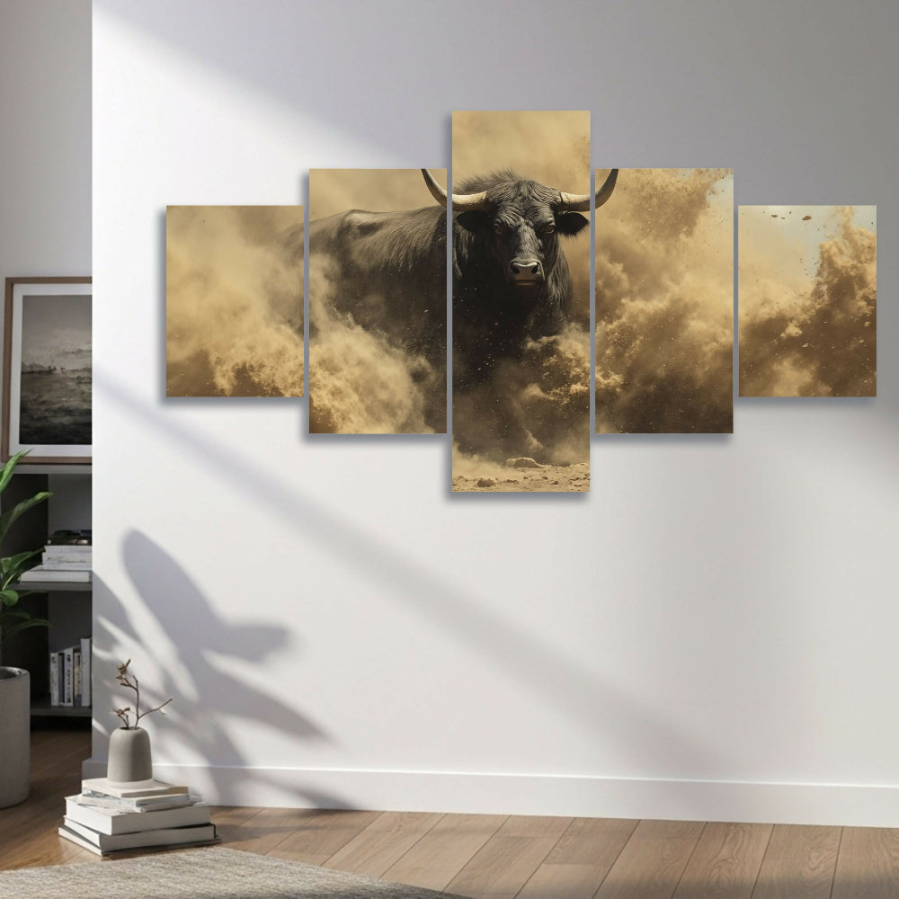 Lienzo Cuadro Moderno 5 Piezas Fuerza Animal 134x72cm