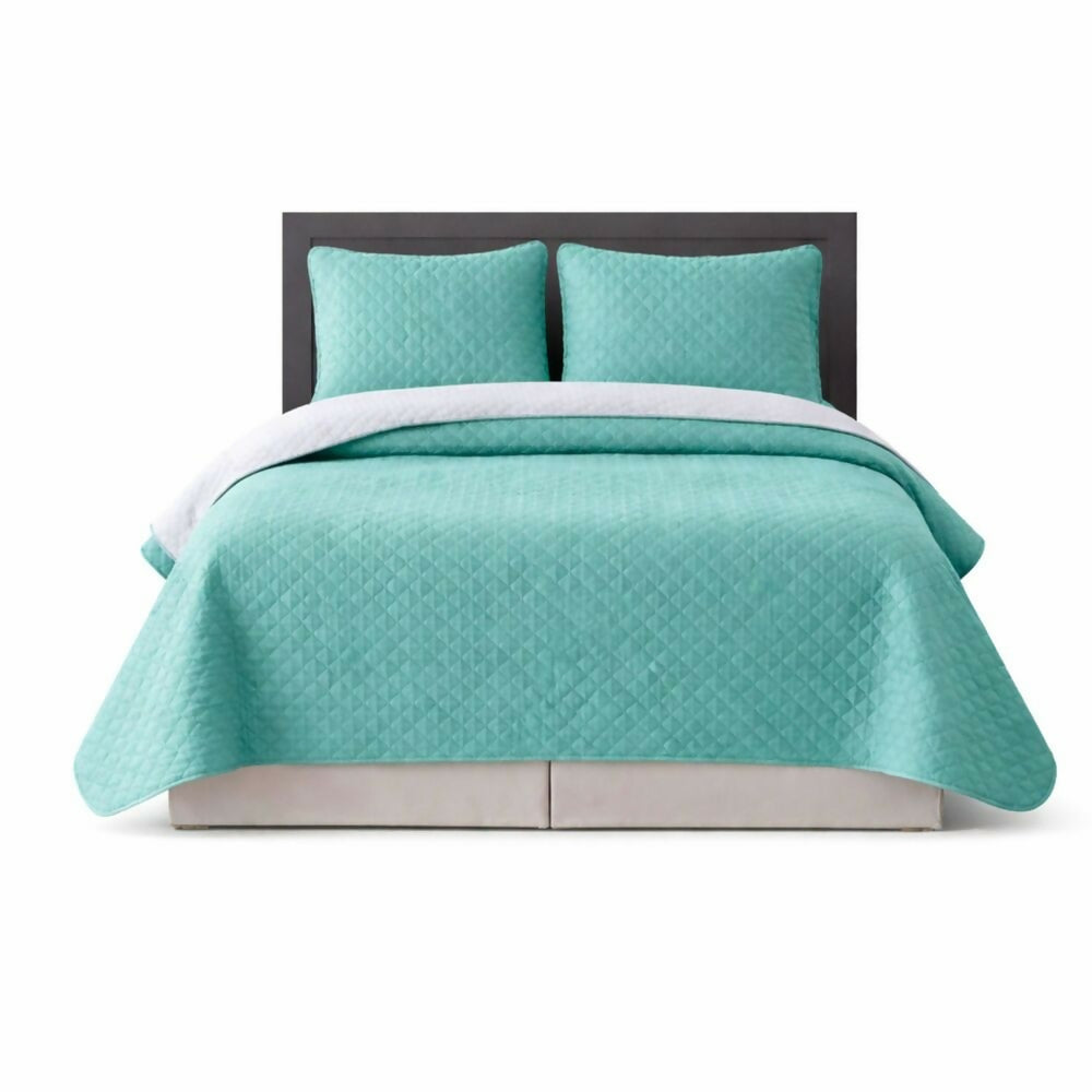 Colcha sencilla doble faz gris verde