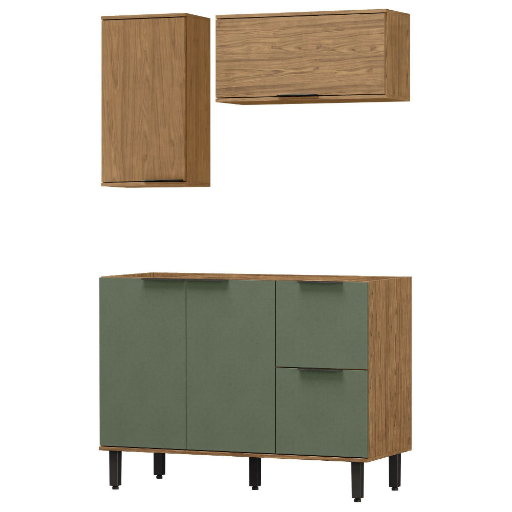 Cocina 120 cm Sicilia 4 Puertas 2 Cajones - Natural/Oliva