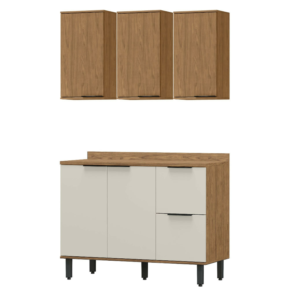 Cocina 120 cm Dominica 5 Puertas 2 Cajones - Natural/Blanco Apagado