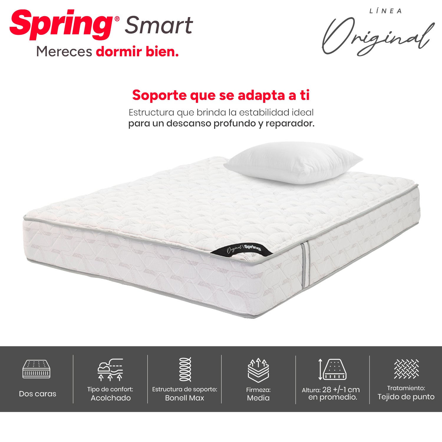 Colchón Spring Smart 120X190 Gratis Set Almohada Siliconada