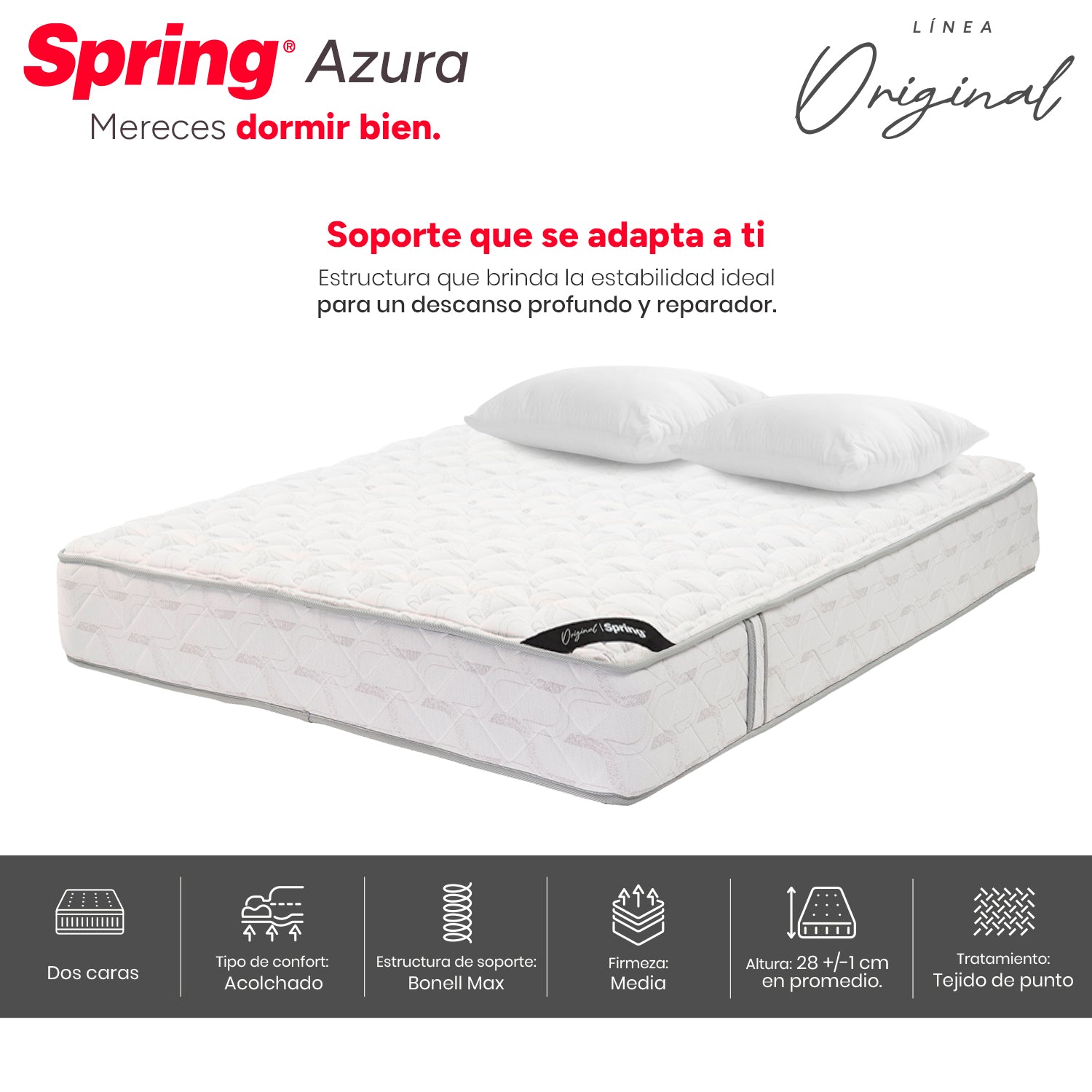 Colchón Spring Smart 160X190 Gratis Set Almohadas Siliconadas