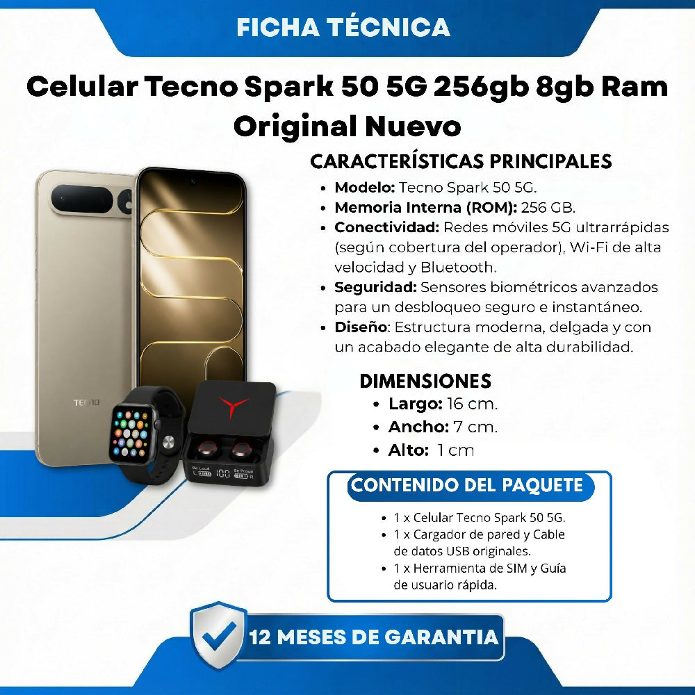 Teléfono Tecno Spark 50 5G 256gb Beige + Kit Regalo Reloj Y Audífonos
