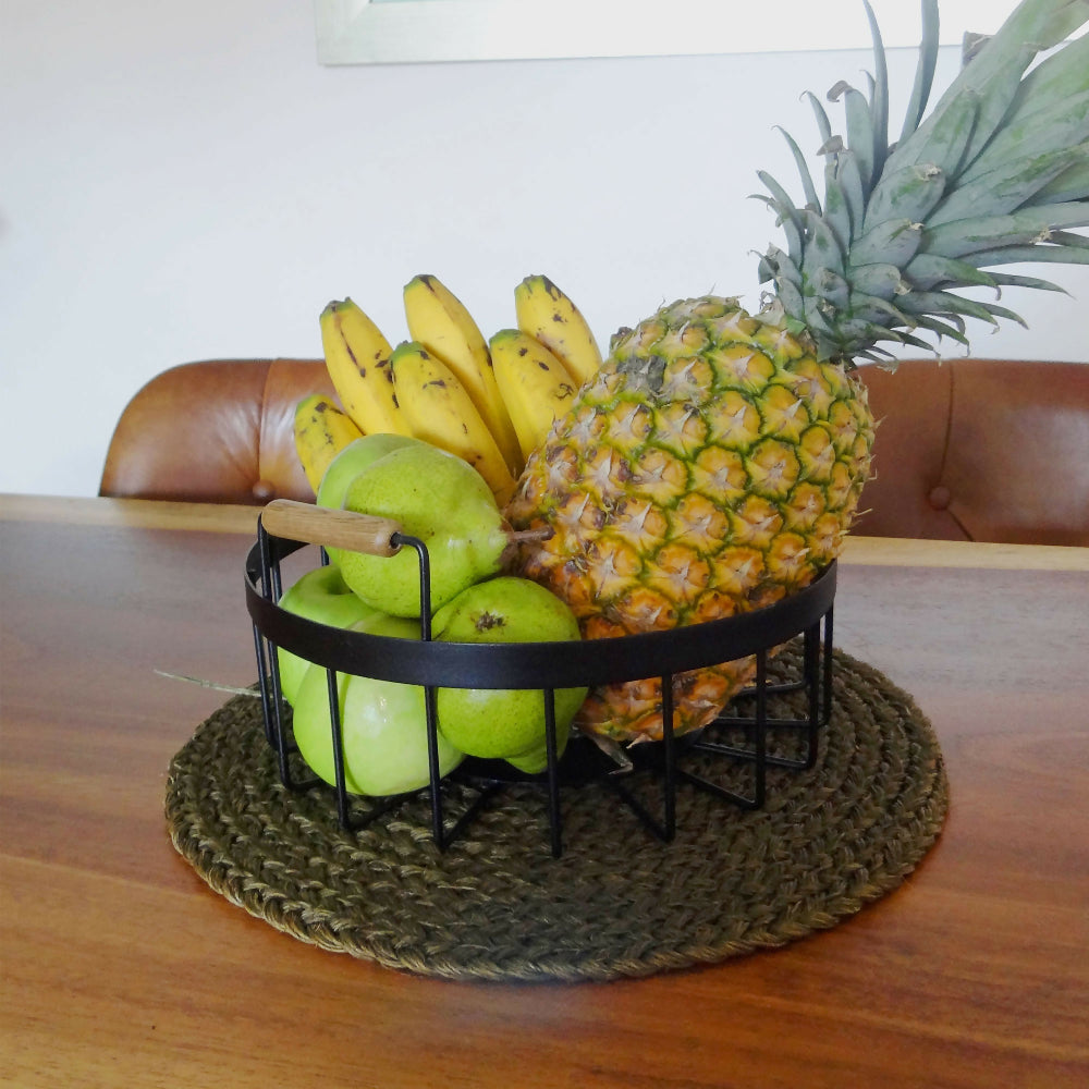 Frutero Terum Rejiplas Negro en Acero con Mangos en Madera