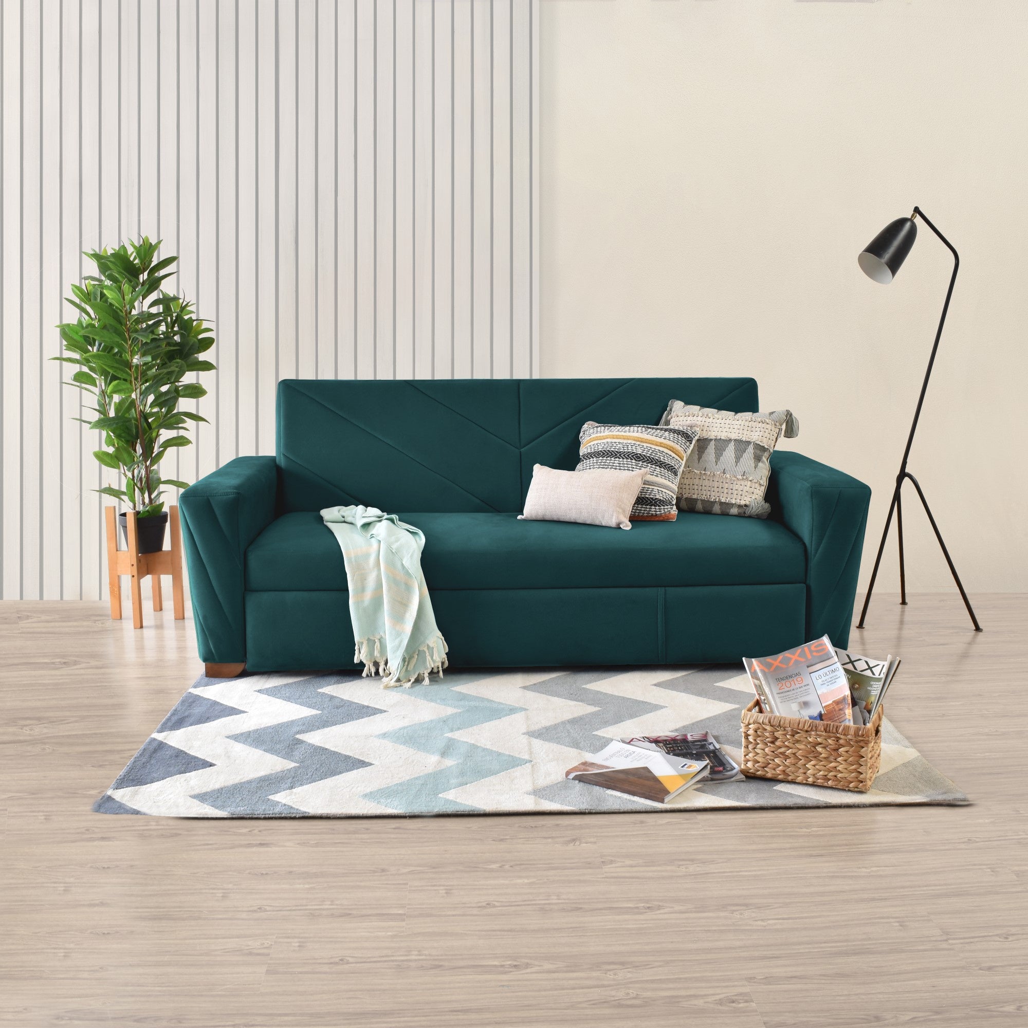Sofa Cama Vancouver 3 Puestos Tela Petroleo