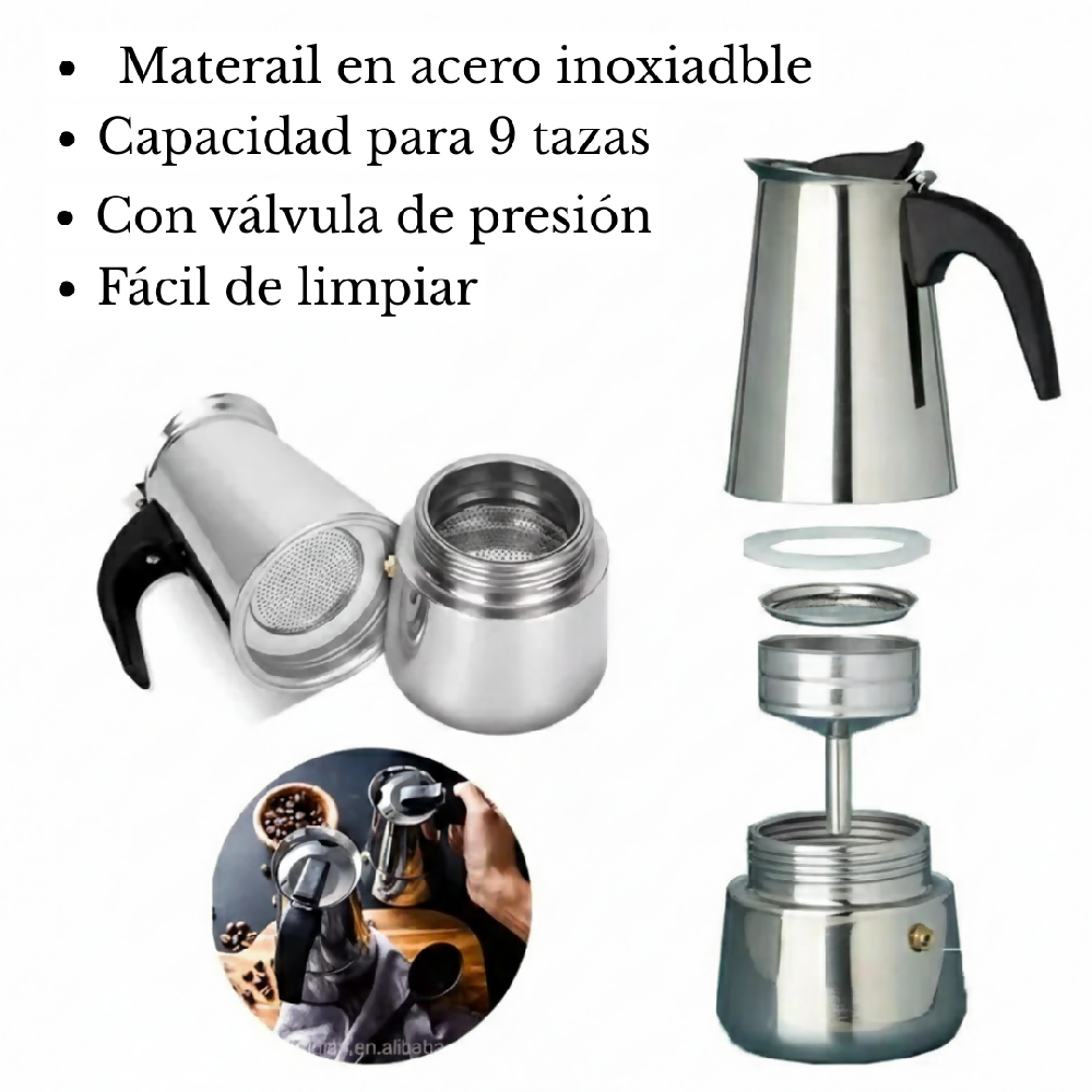Cafetera Prensa Italiana Acero Inoxidable SL009 Diseño En Acero Inoxidable