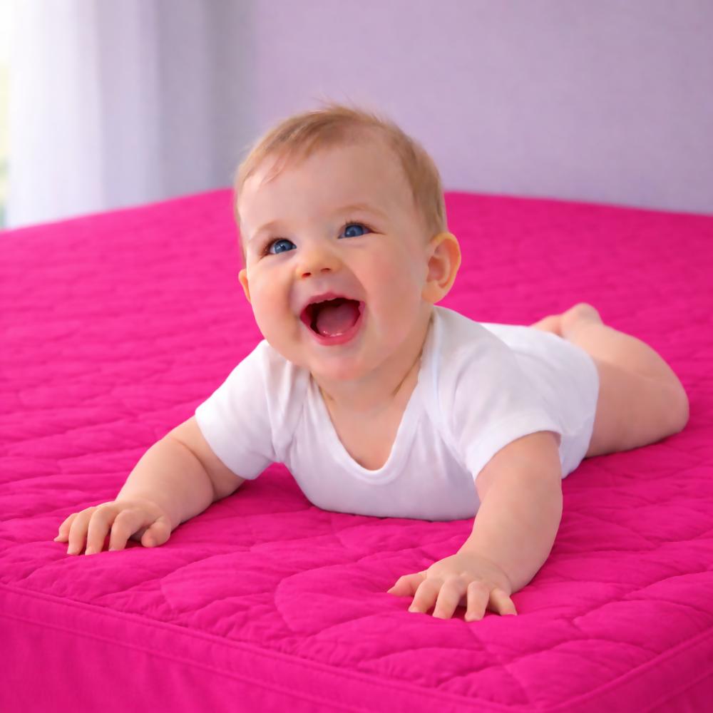 Protector colchon doble acolchado fucsia 140x190cm
