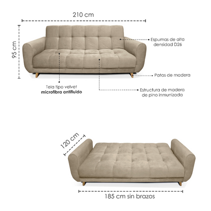 Sofa cama 3 posiciones Archer Tela Camel