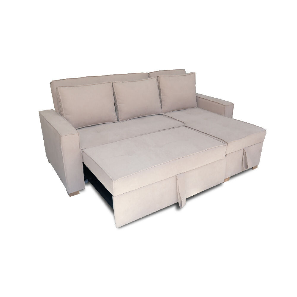 Esquinero Baúl Marsella Multifuncional Reclinable Derecho Beige + Cojines Decorativos