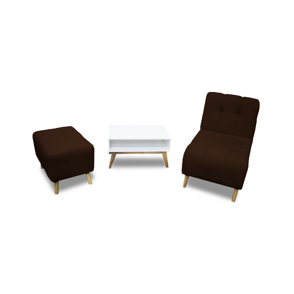 Combo Poltrona Milán Marron + Puff + Mesa de Centro