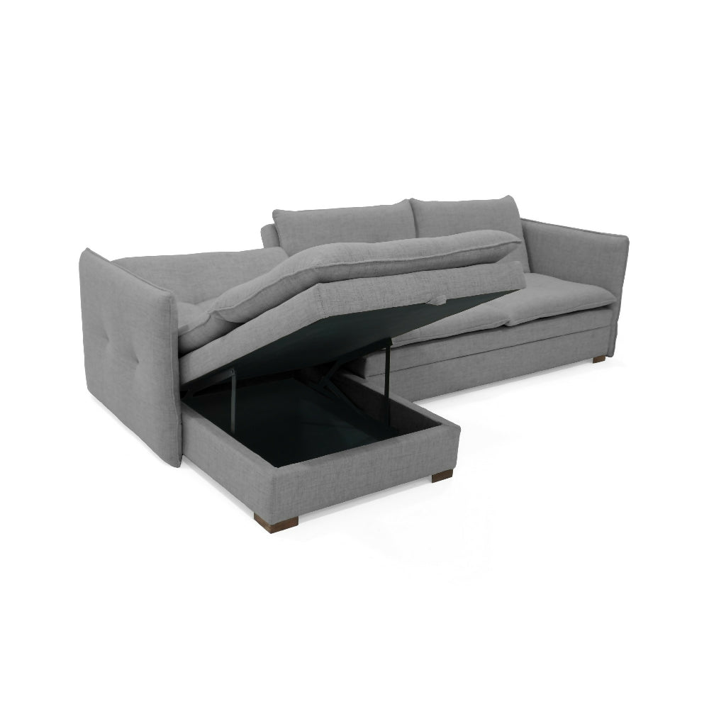 Sofa Cama en L Napoles 269x146x80 Con Baul Derecho Tapizado Gris