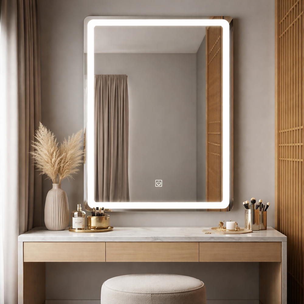 Espejo Importado Led Vertical Para baño con botón y luz neutra 70x50
