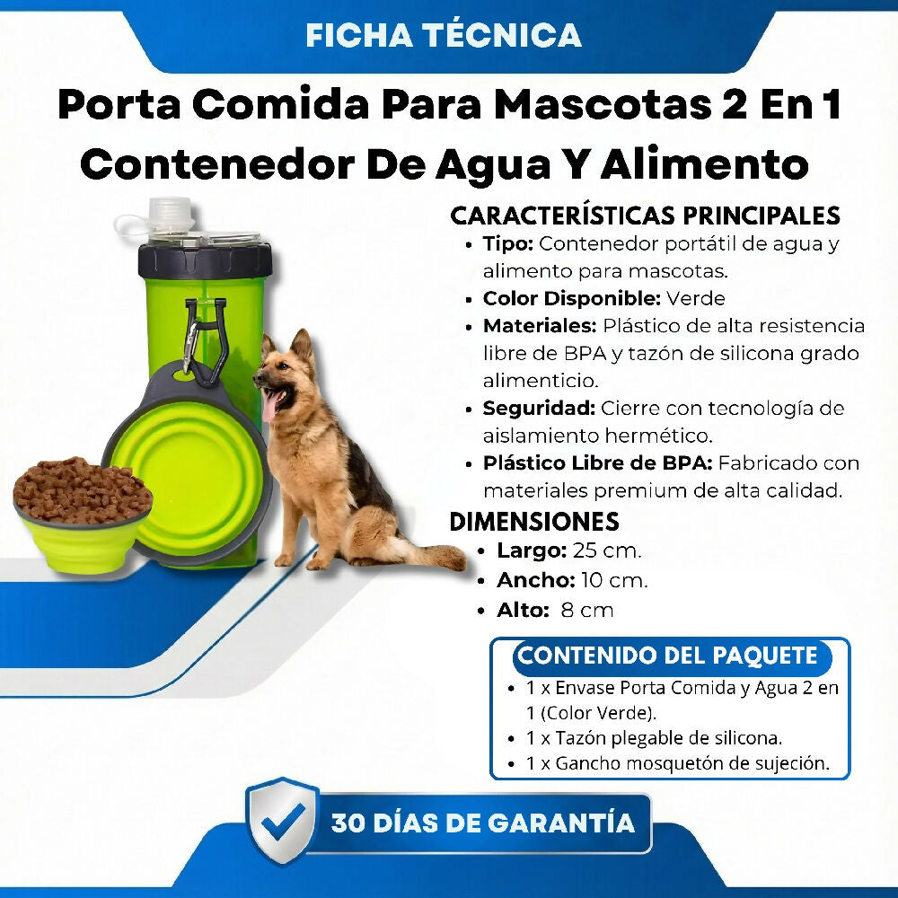 Porta Comida Para Mascotas 2 En 1 Contenedor De Agua Y Alimento Portátil