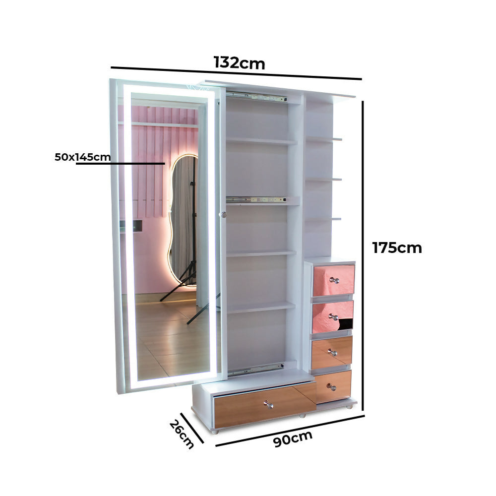 Vanity Puerta Abatible oro rosa Espejo Led
