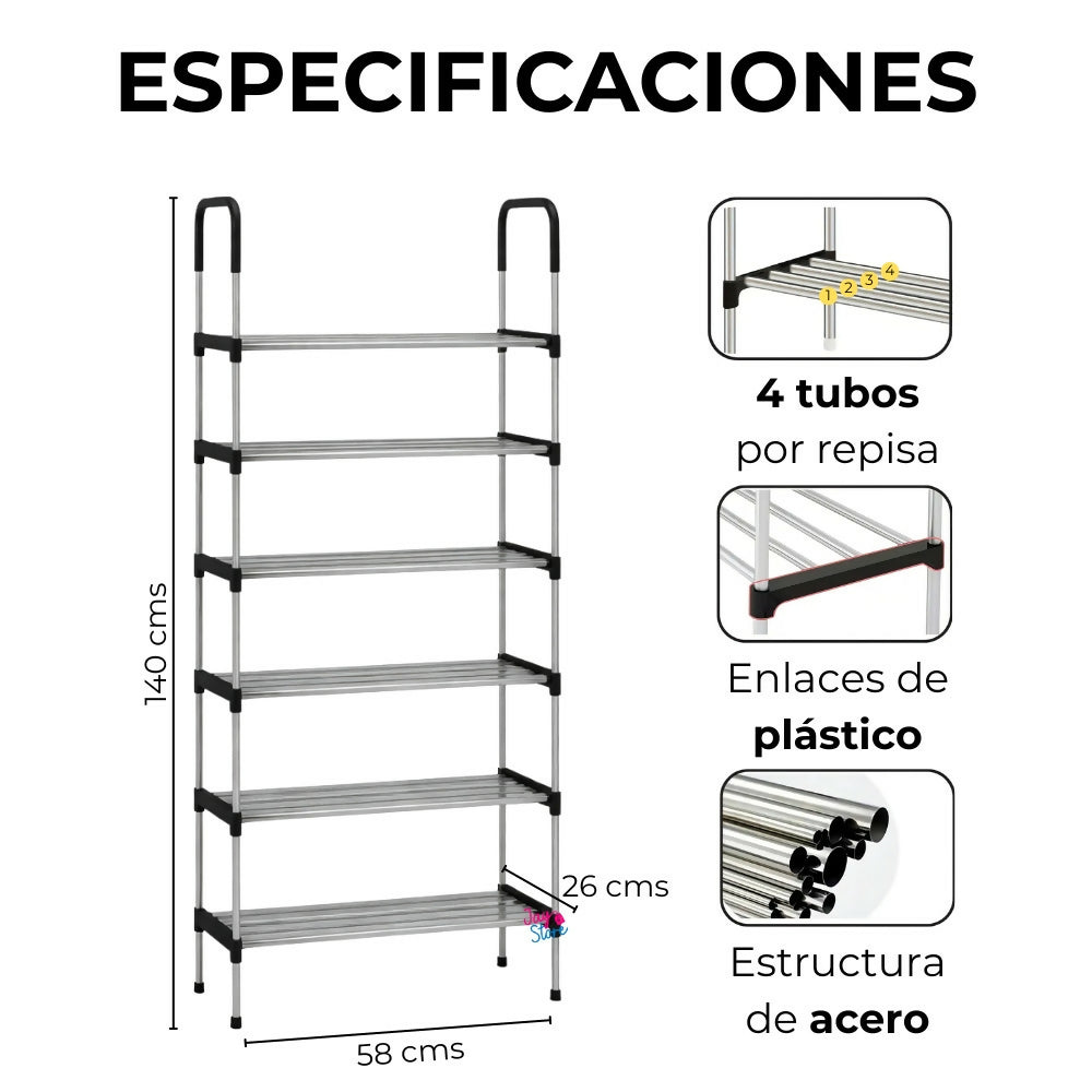 Zapatero Metálico Organizador Zapatos 6 Niveles Estante Shoe