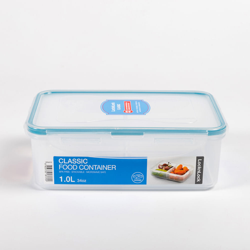 Recipiente Plastico Rectangular Con Division Classic 1L transparente