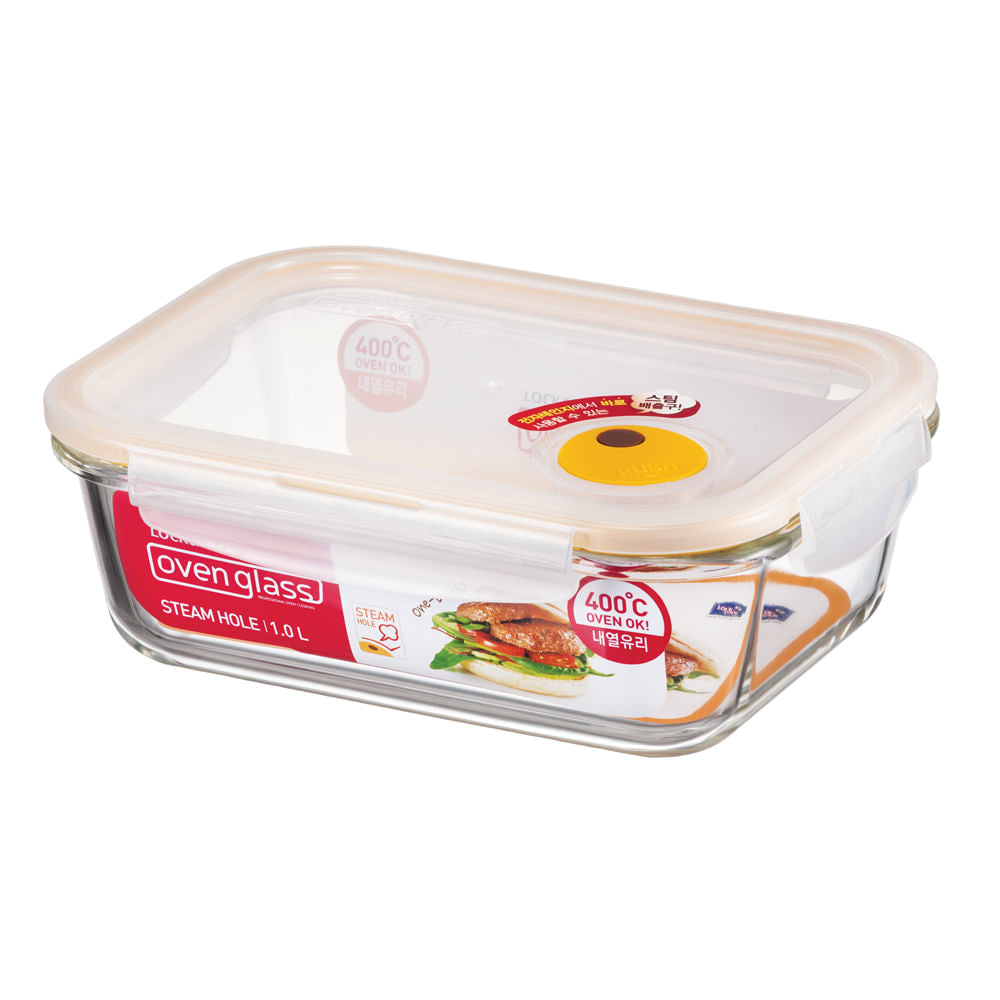 Recipiente rectangular En Vidrio con Valvula de aire 1L