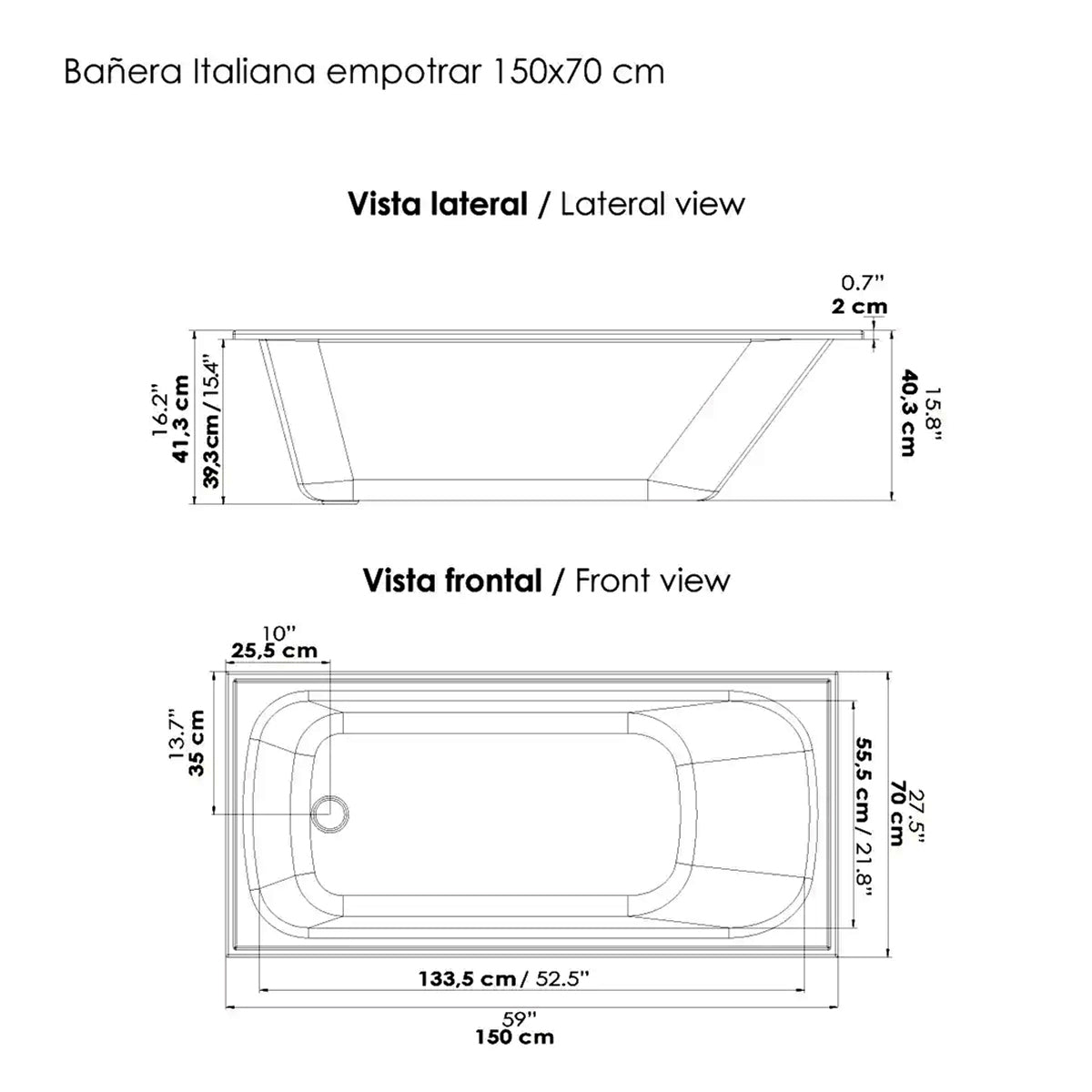 Tina Italiana Eco 150X70 De Empotrar