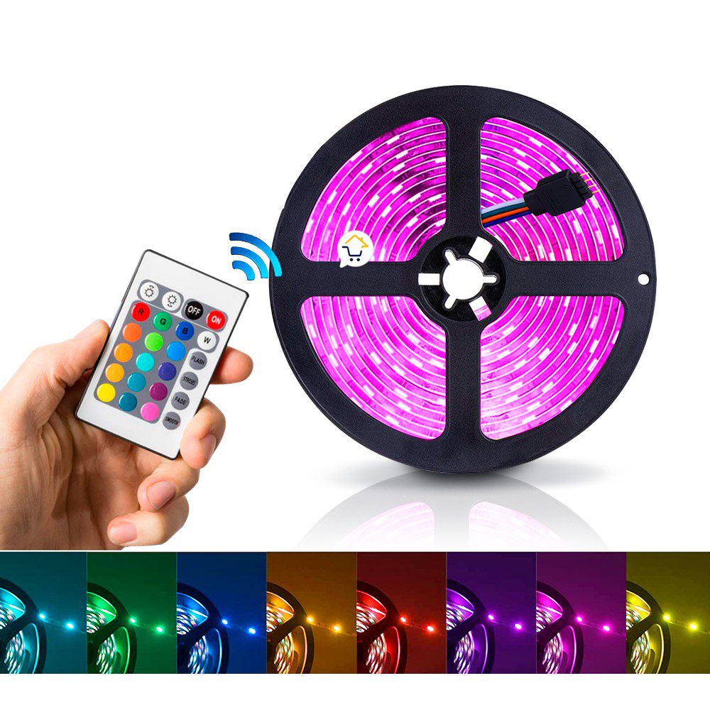 Cinta Luz Led 5 Metros RGB Multicolor Con Control Navidad SM2D605050