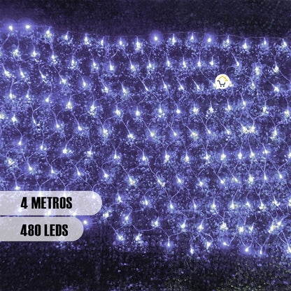 Luces Malla LED 480 Luces 4x1 M Luz Navidad Blanca Cable Transparente LEDN480LB