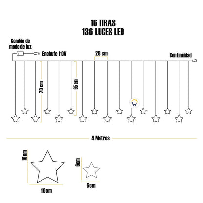 Luces Led Estrella X136 LED Cortina Luces 4m Navidad Blanca CE136NB