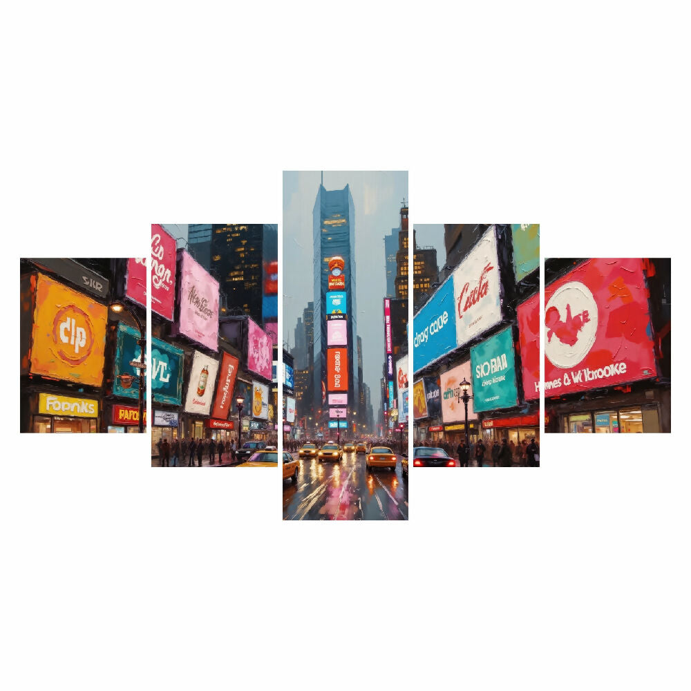 Cuadro Ciudad Nocturna Moderna NY 5 Piezas 134x72cm