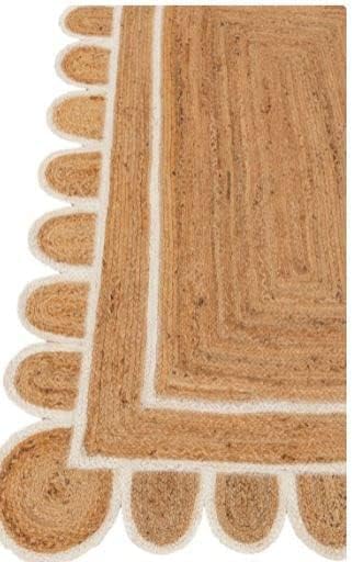 Alfombra bohemia de yute con patrón festoneado (blanco hueso, 2'x3')