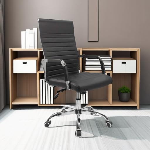 Furmax silla de escritorio de oficina acanalada con respaldo medio de piel...