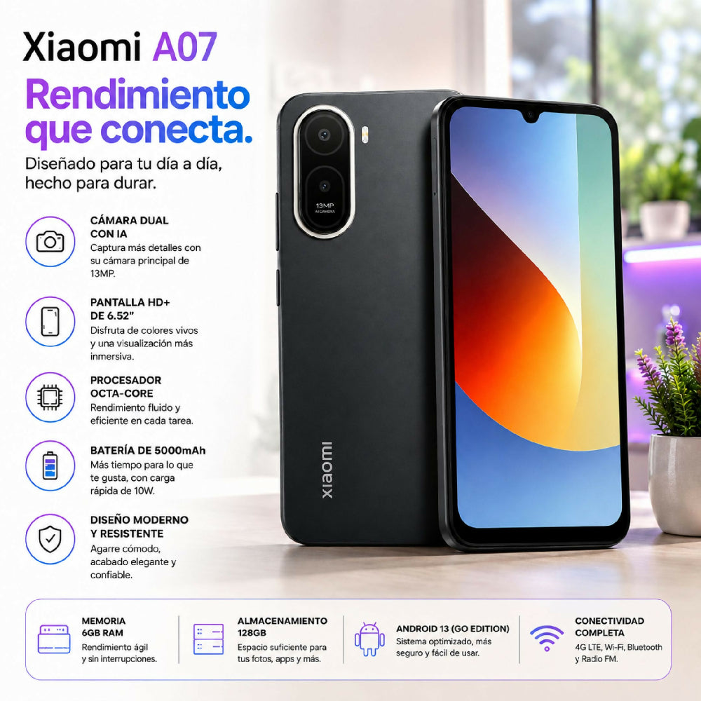 Celular Xiaomi A7 Pro 64GB Rendimiento Fluido Con 4GB Negro