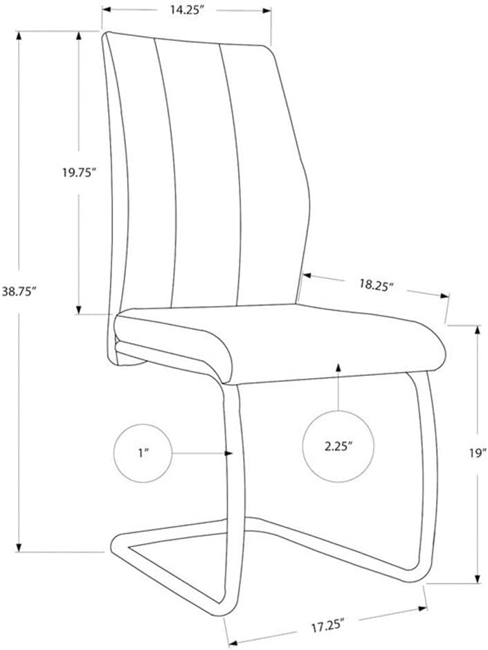 Monarch Specialties SILLA-2PCS  39" HGREY CUERO LOOKMETAL Silla de comedor