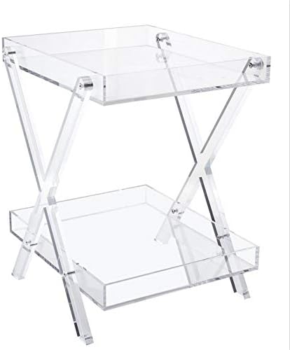 Mesa rectangular de acrílico con almacenamiento de 2 niveles, transparente,