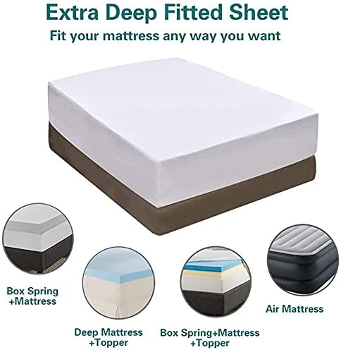 White Queen Fitted Sheet Only Deep Pocket for 18-21 inch Thick Mattress That
