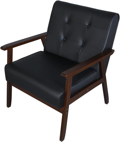 Moderno sofá de madera de cuero de un solo asiento, sillón decorativo de