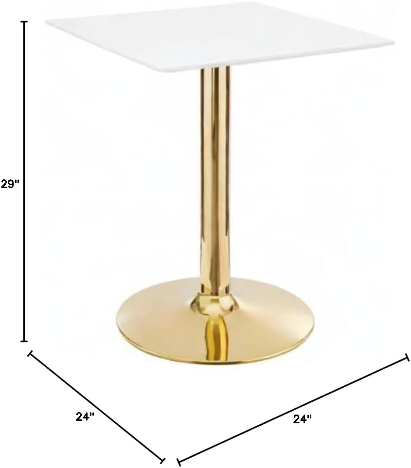 Verne Mesa de comedor cuadrada moderna de 24 pulgadas, color blanco dorado