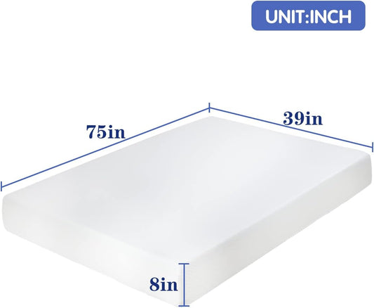 Colchón individual de espuma viscoelástica de gel de 8 pulgadas para un sueño