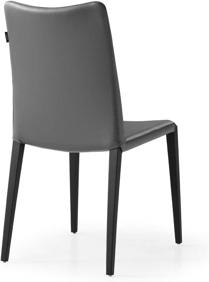 Silla de comedor moderna Jordan en cuero sintético gris oscuro y base de acero