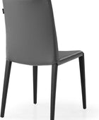 Silla de comedor moderna Jordan en cuero sintético gris oscuro y base de acero